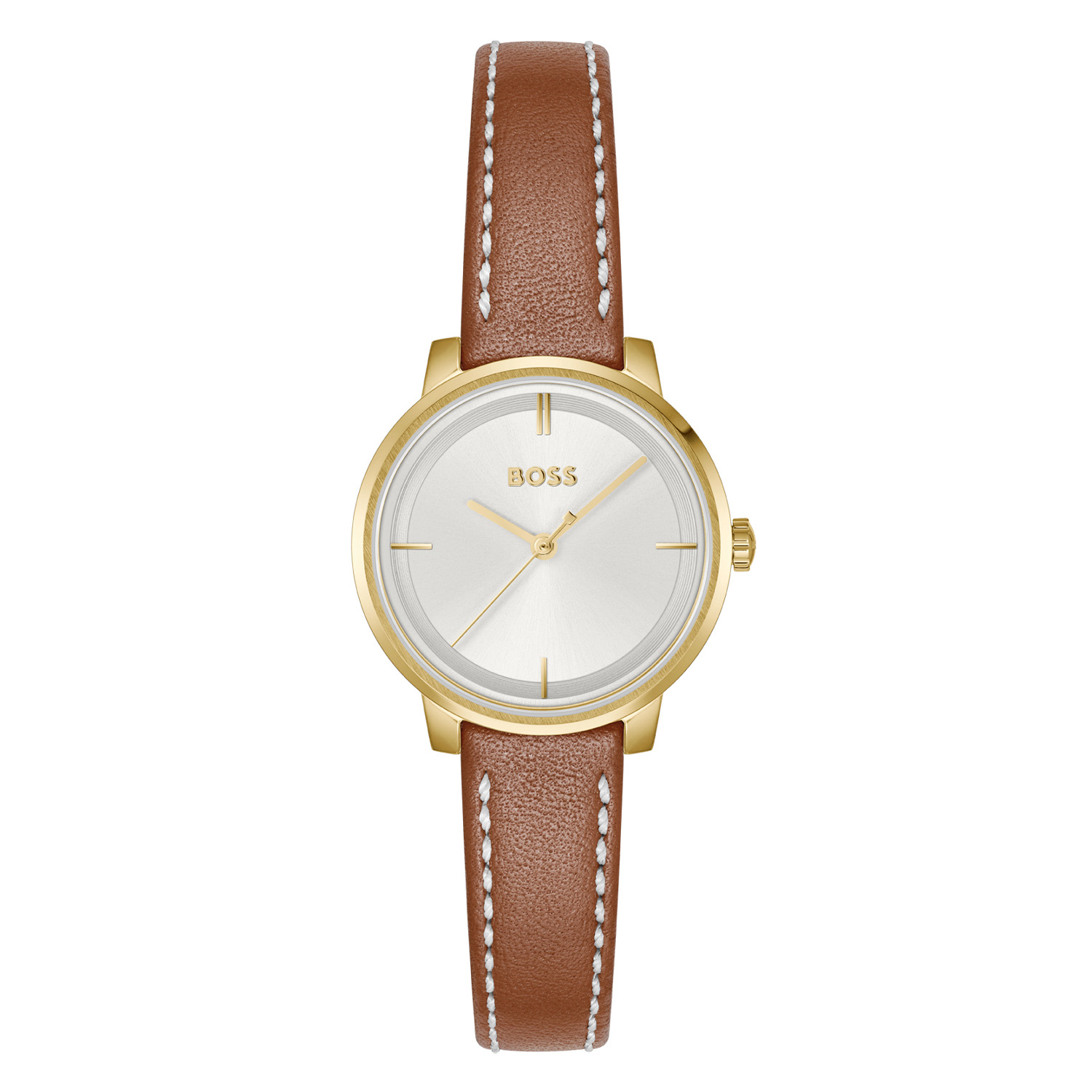 BOSS HB1502817 LUCIA Dameshorloge 28mm
Dit BOSS horloge uit de LUCIA serie met artikelnr: HB1502817 heeft een nette uitstraling. Geef jouw moderne, klassieke business een boost met dit trendy, minimalistische horloge. Een verfijnd model, ontworpen om indruk te maken. Dit dameshorloge valt op door zijn stalen strakke goudkleurige horlogekast met een zilverwitte sunray wijzerplaat met gepolijste index en wijzers. Opvallend is het goudkleurige Boss logo. Aan de kast zit een bruine lerenband met een gespsluiting. Het horloge heeft een doorsnee van 28mm met een mineraalglas en is 3ATM. 

HET MERK:
HUGO BOSS is afgestemd op levensstijlen waar het gaat om kwaliteit en precisie. Het wereldwijde fashionlabel is verdeeld in twee merken: BOSS en HUGO. Het merk BOSS biedt geavanceerde, moderne horloges gericht op kwaliteit en design om een onberispelijke look te creëren – of het nu zakelijk, casual of sportief is. De horloge collectie van BOSS is perfect afgestemd op levensstijlen waar het gaat om kwaliteit en precisie. BOSS is op maat gemaakt in een onberispelijke stijl.

Blijf stijlvol bij de tijd. Voor de BOSS-vrouw is stijl het handelsmerk en draait alles om
details. Breng uw look naar een hoger niveau met onze nieuwe en kenmerkende horlogecollectie.

SPECIFICATIES:
- Mineraalglas
- Ronde kastvorm, 28mm
- Stalen goudkleurige horlogekast
- Zilverwitte wijzerplaat
- Bruine lerenband
- 3ATM