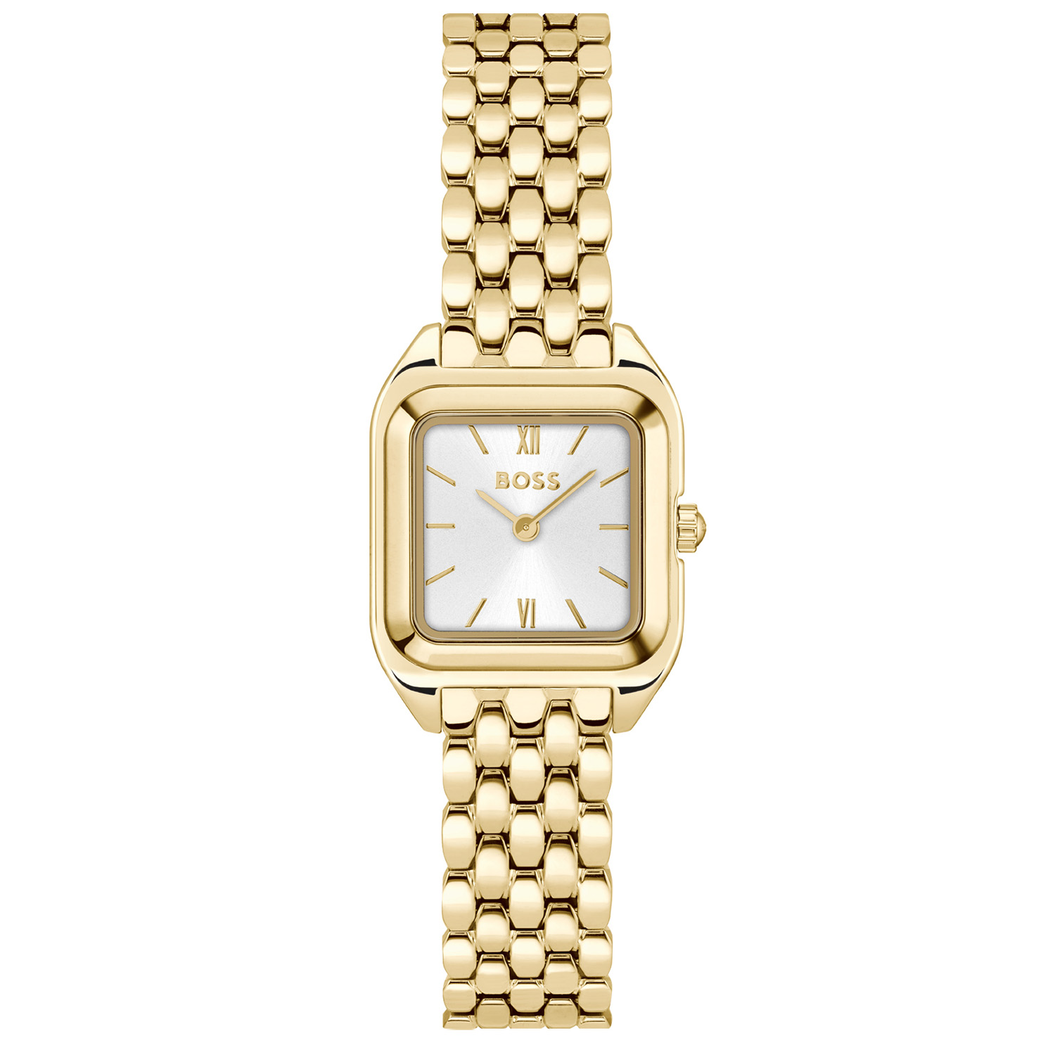 BOSS HB1502823 MAE PETITE Dameshorloge 22x22,5mm
Dit BOSS horloge uit de MAE PETITE serie met artikelnr: HB1502823 heeft een chique uitstraling. Geef jouw moderne, klassieke business een boost met dit trendy, vierkante, elegante, uurwerk. Elke sierlijk detail is ontworpen om indruk te maken. Dit dameshorloge valt op door zijn vierkante stalen goudkleurige horlogekast met een zilverwitte sunray wijzerplaat met gepolijste index en wijzers. Opvallend is de aparte ovalen stalen goudkleurige schakelband die mooi aansluit aan de kast. Het horloge heeft een afmeting van 22x22,5mm met een mineraalglas en is 3ATM. 

HET MERK:
HUGO BOSS is afgestemd op levensstijlen waar het gaat om kwaliteit en precisie. Het wereldwijde fashionlabel is verdeeld in twee merken: BOSS en HUGO. Het merk BOSS biedt geavanceerde, moderne horloges gericht op kwaliteit en design om een onberispelijke look te creëren – of het nu zakelijk, casual of sportief is. De horloge collectie van BOSS is perfect afgestemd op levensstijlen waar het gaat om kwaliteit en precisie. BOSS is op maat gemaakt in een onberispelijke stijl.

Blijf stijlvol bij de tijd. Voor de BOSS-vrouw is stijl het handelsmerk en draait alles om
details. Breng uw look naar een hoger niveau met onze nieuwe en kenmerkende horlogecollectie.

SPECIFICATIES:
- Mineraalglas
- Vierkante kastvorm, 22x22,5mm
- Stalen goudkleurige horlogekast
- Zilverwitte wijzerplaat
- Stalen goudkleurige schakelband
- Chique
- 3ATM