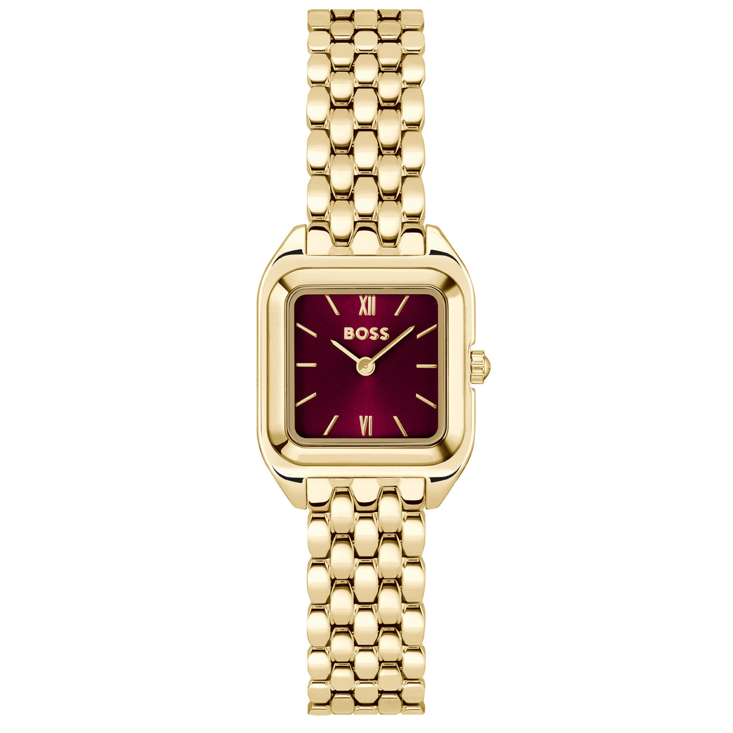 BOSS HB1502824 MAE PETITE Dameshorloge 22x22,5mm
Dit BOSS horloge uit de MAE PETITE serie met artikelnr: HB1502824 heeft een chique uitstraling. Geef jouw moderne, klassieke business een boost met dit trendy, vierkante, elegante, uurwerk. Elke sierlijk detail is ontworpen om indruk te maken. Dit dameshorloge valt op door zijn vierkante stalen goudkleurige horlogekast met een paarse sunray wijzerplaat met gepolijste index en wijzers. Opvallend is de aparte ovalen stalen goudkleurige schakelband die mooi aansluit aan de kast. Het horloge heeft een afmeting van 22x22,5mm met een mineraalglas en is 3ATM. 

HET MERK:
HUGO BOSS is afgestemd op levensstijlen waar het gaat om kwaliteit en precisie. Het wereldwijde fashionlabel is verdeeld in twee merken: BOSS en HUGO. Het merk BOSS biedt geavanceerde, moderne horloges gericht op kwaliteit en design om een onberispelijke look te creëren – of het nu zakelijk, casual of sportief is. De horloge collectie van BOSS is perfect afgestemd op levensstijlen waar het gaat om kwaliteit en precisie. BOSS is op maat gemaakt in een onberispelijke stijl.

Blijf stijlvol bij de tijd. Voor de BOSS-vrouw is stijl het handelsmerk en draait alles om
details. Breng uw look naar een hoger niveau met onze nieuwe en kenmerkende horlogecollectie.

SPECIFICATIES:
- Mineraalglas
- Vierkante kastvorm, 22x22,5mm
- Stalen goudkleurige horlogekast
- Paarse wijzerplaat
- Stalen goudkleurige schakelband
- Chique
- 3ATM