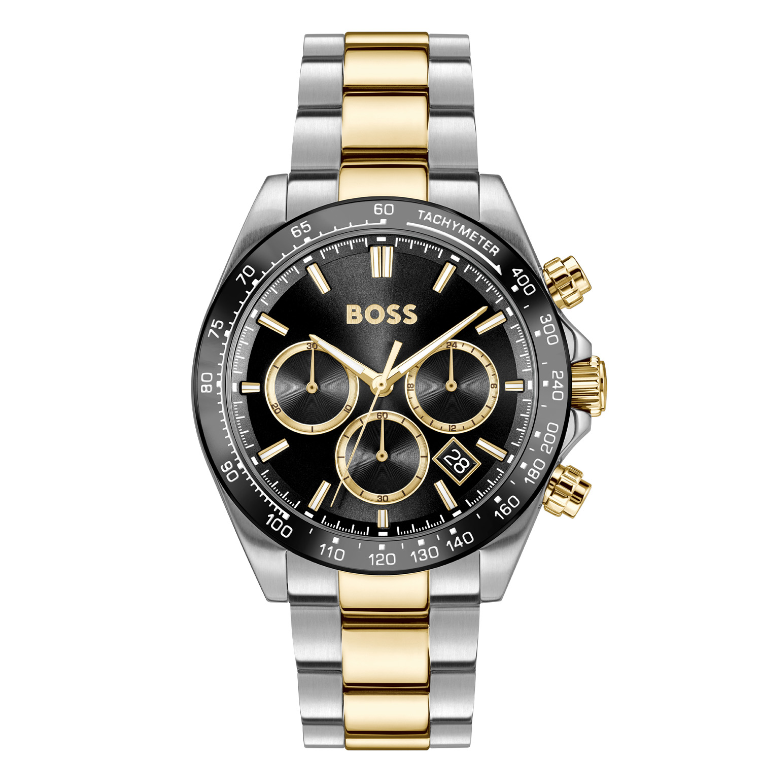 BOSS HB1514269 HERO 2.0 Herenhorloge 43mm
Dit BOSS horloge uit de HERO 2.0 serie met artikelnr: HB1514269 heeft een sportieve uitstraling. Het gaat niet alleen om de tijd, maar ook om elk moment te grijpen en er je eigen draai aan te geven. Wees je eigen baas, bepaal je eigen tempo en ga ervoor. Het herenhorloge valt op door zijn stalen horlogekast met een zwarte bezel met een tachymeter en zijn zwarte sunray wijzerplaat met een chronograaf en een datum. Opvallend zijn de wijzers en de strepen die met lumibrite zijn ingelegd. Aan de kast zit een strakke bicolor schakelband met vouwsluiting. Het horloge heeft een doorsnee van 43mm met een mineraalglas en is 5ATM. 

HET MERK:
HUGO BOSS is afgestemd op levensstijlen waar het gaat om kwaliteit en precisie. Het wereldwijde fashionlabel is verdeeld in twee merken: BOSS en HUGO. Het merk BOSS biedt geavanceerde, moderne horloges gericht op kwaliteit en design om een onberispelijke look te creëren – of het nu zakelijk, casual of sportief is. De horloge collectie van BOSS is perfect afgestemd op levensstijlen waar het gaat om kwaliteit en precisie. BOSS is op maat gemaakt in een onberispelijke stijl.

Blijf stijlvol bij de tijd. Voor de BOSS-vrouw is stijl het handelsmerk en draait alles om
details. Breng uw look naar een hoger niveau met onze nieuwe en kenmerkende horlogecollectie.

SPECIFICATIES:
- Mineraalglas
- Ronde kastvorm, Ø 43mm
- Stalen horlogekast
- Zwarte wijzerplaat
- Stalen bicolor schakelband
- Chronograaf en datum
- 5ATM