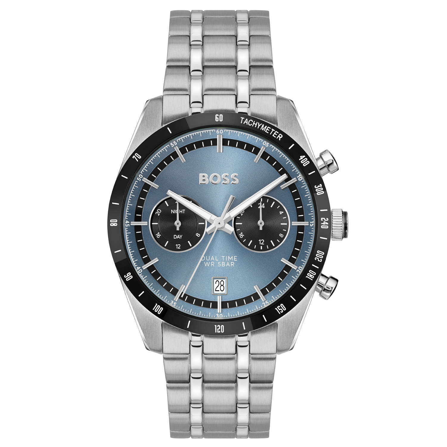 Dit Boss horloge behoort tot de Tourmaster collectie.
Referentienummer: HB1514286

Dit Boss horloge heeft een stalenn 41MM kast en band. Op de ijsblauwe wijzeplaat is een tweede tijdzone af te lezen met de subwijzerplaat. Het horloge is waterdicht tot 5 atm en heeft mineraalglas.