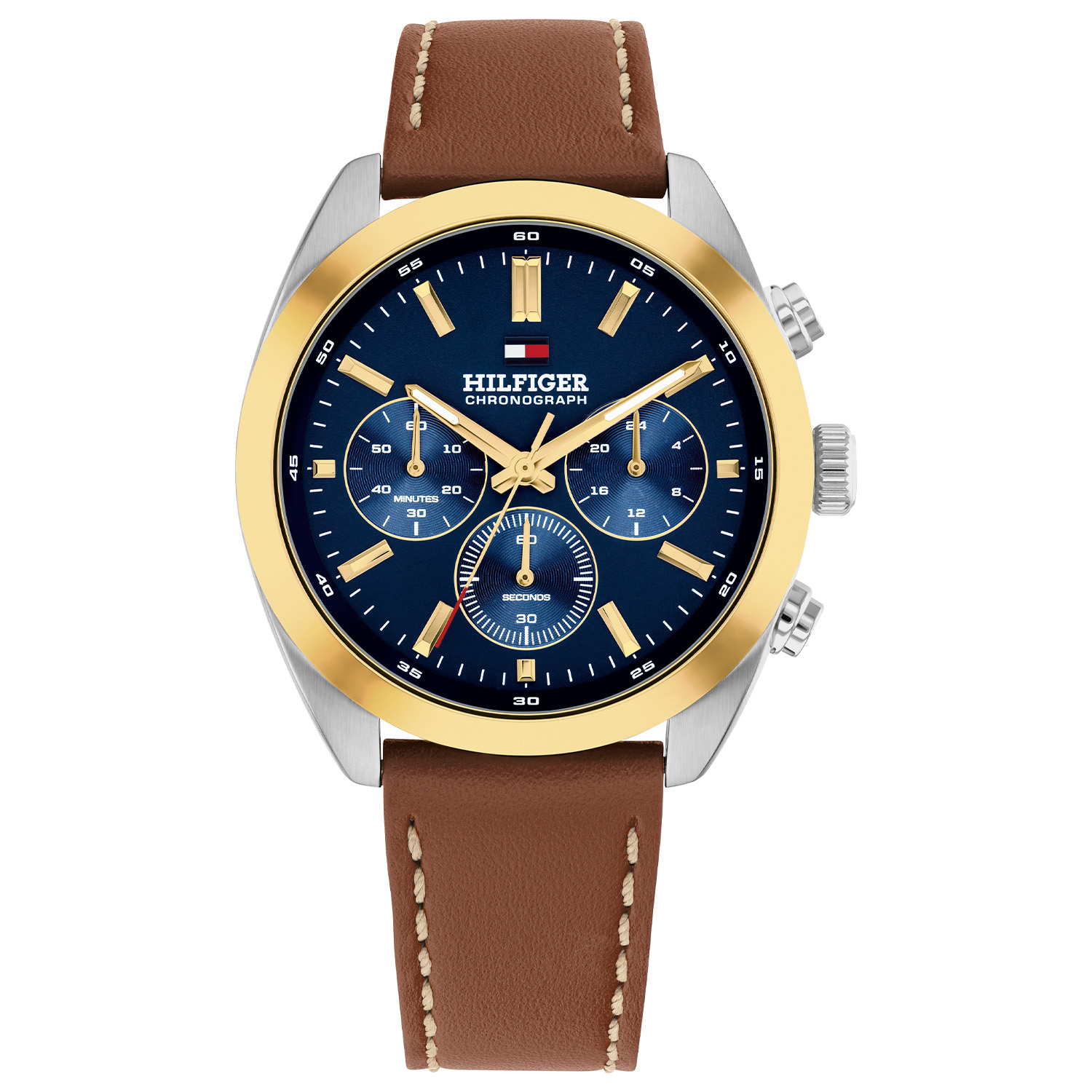 Tommy Hilfiger TH1710720 Horloge Heren Staal 40mm
Dit specifieke horloge van Tommy Hilfiger uit de Hudson serie met artikelnr: TH1710720 is een casual herenhorloge die niet in je collectie mag ontbreken. Het stalen herenhorloge heeft een ronde zilverkleurige kast met een glanzende goudkleurige bezel en een blauwe wijzerplaat met een chronograaf, wijzers ingelegd met lumibrite, goudkleurige uursaanduiding en het Tommy logo. Aan de kast zit een bruine lerenband met een gespsluiting. Het horloge heeft een mineraalglas, een afmeting van 40mm en is 5ATM.  

Het merk:
Sinds de lancering van het merk in 1985 is Tommy Hilfiger wereldwijd bekend geworden als pionier van de klassieke Amerikaanse coole stijl. Geïnspireerd door de iconische popcultuur en het Amerikaanse erfgoed. De dames en herencollectie van dit seizoen bestaan uit minimalistische silhouetten en rustieke lederen details. De herenhorlogecollectie biedt iconische uurwerken met roestvrijstalen, lederen en siliconen banden.

Specificaties:
- Mineraalglas
- Ronde kast 40mm
- Zilverkleurige kast
- Blauwe wijzerplaat
- Bruine lerenband 
- 5ATM