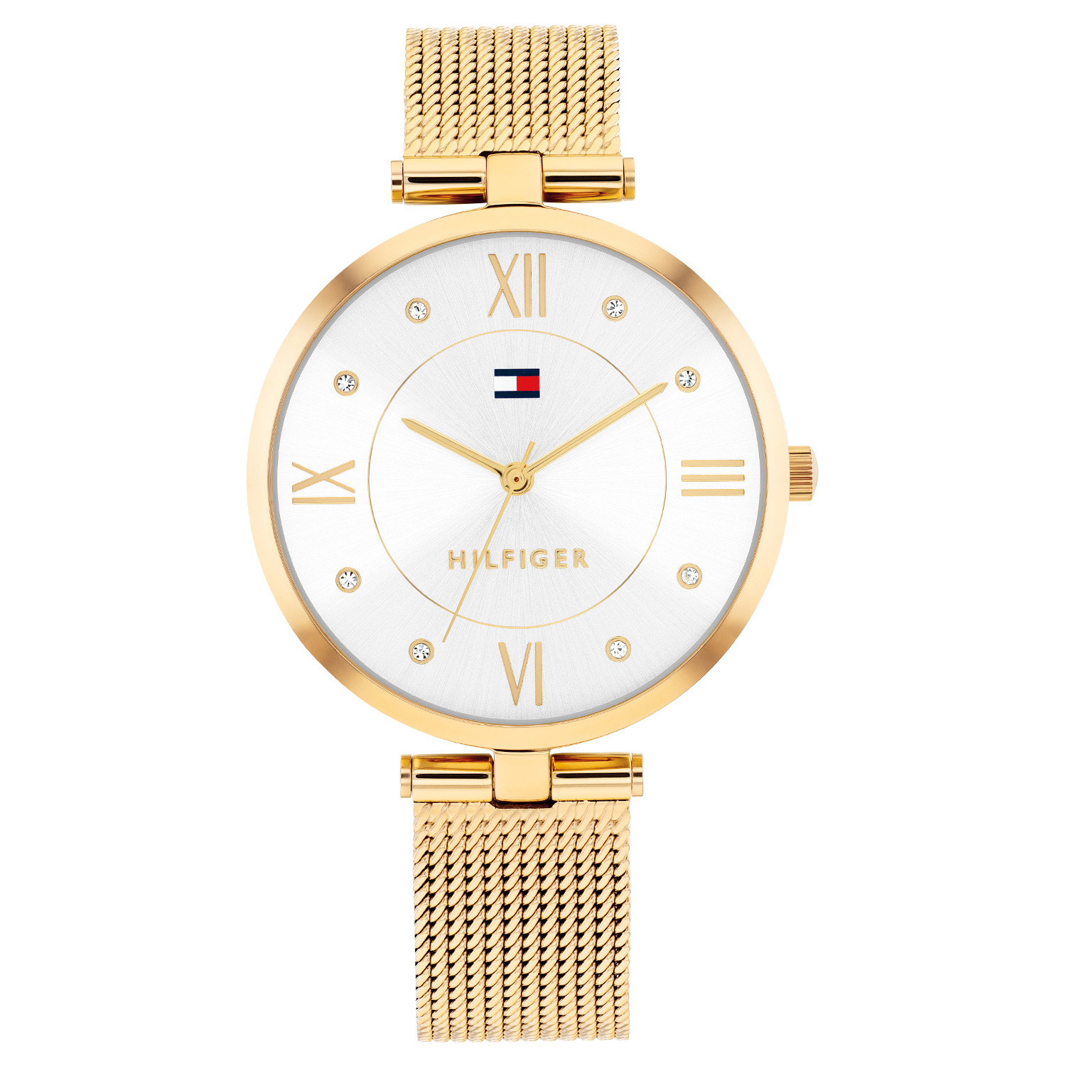 Tommy Hilfiger TH1782805 Horloge Dames Staal Goudkleurig 34mm
Dit specifieke horloge van Tommy Hilfiger uit de Ella serie met artikelnr: TH1782805 is een chic dameshorloge die niet in je collectie mag ontbreken. Het stalen dameshorloge heeft een ronde goudkleurige kast met een glanzende bezel en een zilverwitte sunray wijzerplaat met fijne wijzers, Romeinse cijfers en kristallen als uursaanduiding en het Tommy logo. Aan de kast zit een goudkleurige milanese band met een speciale aanzet. Het horloge heeft een mineraalglas, een afmeting van 34mm en is 3ATM.  

Het merk:
Sinds de lancering van het merk in 1985 is Tommy Hilfiger wereldwijd bekend geworden als pionier van de klassieke Amerikaanse coole stijl. Geïnspireerd door de iconische popcultuur en het Amerikaanse erfgoed. De dames en herencollectie van dit seizoen bestaan uit minimalistische silhouetten en rustieke lederen details. De herenhorlogecollectie biedt iconische uurwerken met roestvrijstalen, lederen en siliconen banden.

Specificaties:
- Mineraalglas
- Ronde kast 34mm
- Goudkleurige kast
- Zilverwitte wijzerplaat
- Goudkleurige milanese band 
- 3ATM