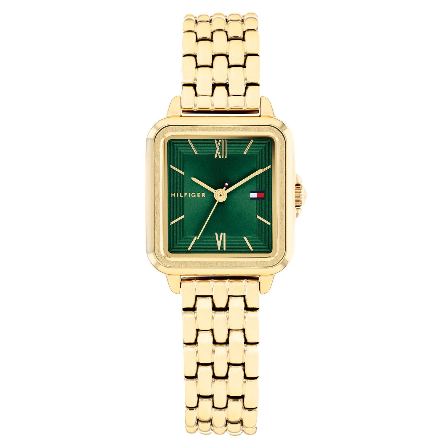 Tommy Hilfiger TH1782858 Horloge Dames Staal Goudkleurig 24x22,5mm
Dit specifieke horloge van Tommy Hilfiger uit de Mia serie met artikelnr: TH1782858 is een chique casual dameshorloge die niet in je collectie mag ontbreken. Het stalen dameshorloge heeft een rechte goudkleurige kast met een groene bewerkte sunray wijzerplaat met fijne wijzers en het Tommy logo. De Romeinse 12 en 6 vallen extra op naast de fijne uurstreepjes. Aan de kast zit een goudkleurige schakelband met een vouwsluiting. Het horloge heeft een mineraalglas, een afmeting van 24x22,5mm en is 3ATM.  

Het merk:
Sinds de lancering van het merk in 1985 is Tommy Hilfiger wereldwijd bekend geworden als pionier van de klassieke Amerikaanse coole stijl. Geïnspireerd door de iconische popcultuur en het Amerikaanse erfgoed. De dames en herencollectie van dit seizoen bestaan uit minimalistische silhouetten en rustieke lederen details. De herenhorlogecollectie biedt iconische uurwerken met roestvrijstalen, lederen en siliconen banden.

Specificaties:
- Mineraalglas
- Rechte kast 24x22,5mm
- Goudkleurige kast
- Groene wijzerplaat
- Goudkleurige schakelband
- 3ATM