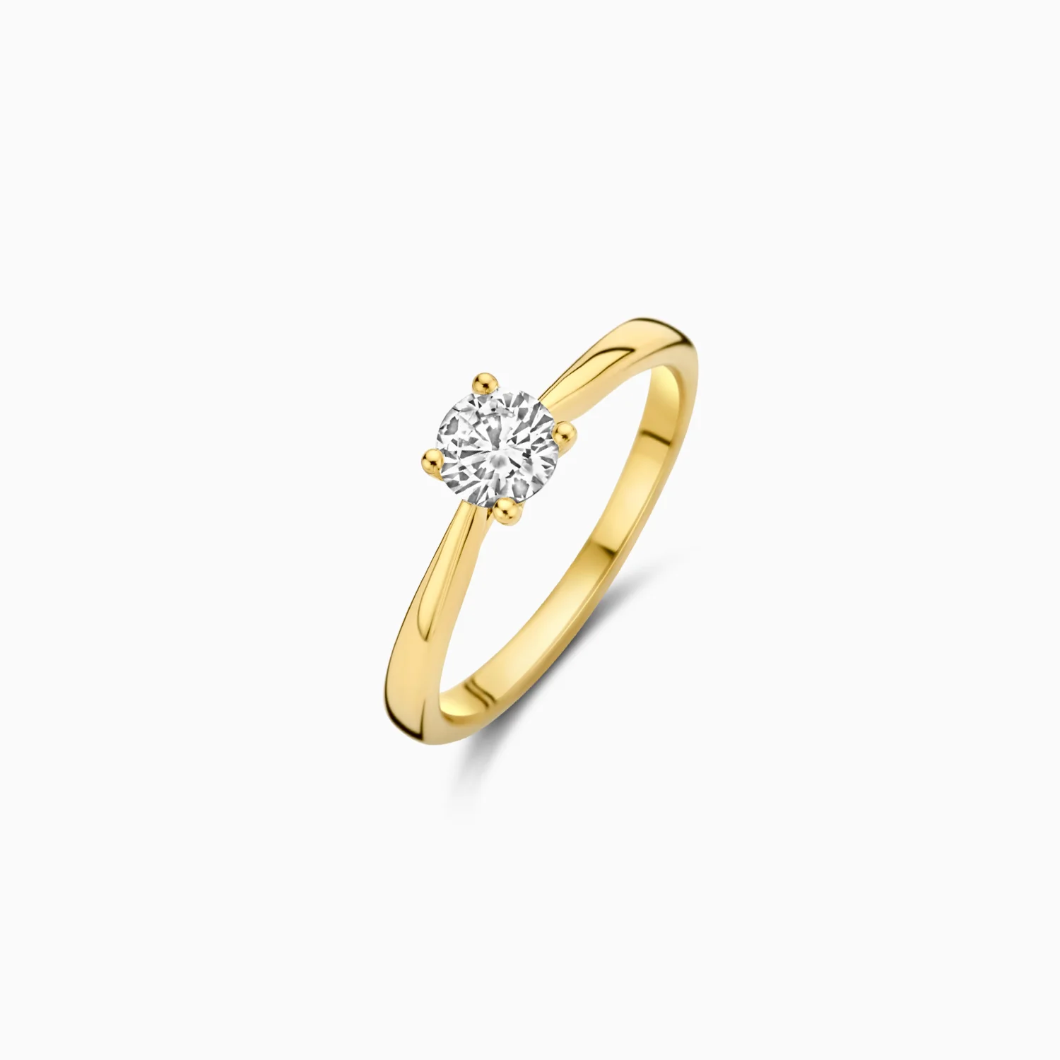Gemaakt van 14k gecertificeerd gerecycled goud met lab grown diamant. Deze gouden Lab Diamonds ring is uitgevoerd in glanzend gepolijst geel goud en voorzien van een briljant geslepen Lab grown Diamant met een gewicht van 0,45 ct en een diameter van 5,1 mm. Wanneer solitair gedragen, geeft de ring een elegante en vrouwelijke uitstraling.