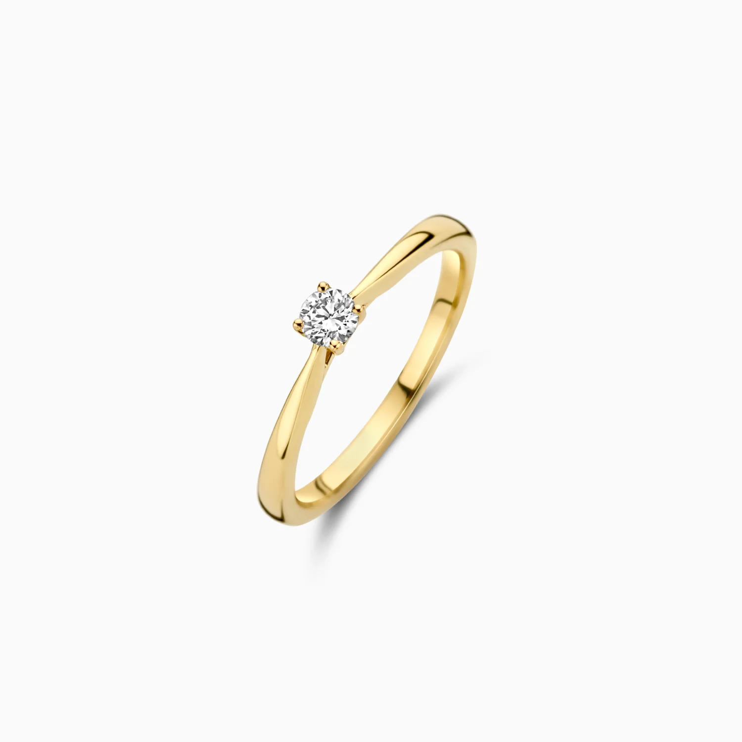 Gemaakt van gecertificeerd gerecycled goud met lab grown diamant, deze 14k geelgouden Lab Diamonds ring is uitgevoerd in glanzend gepolijst geel goud en voorzien van een briljant geslepen Lab grown Diamant met een gewicht van 0,15 ct en met een diameter van 3,3 mm. Wanneer je de ring solitair draagt, geef het een elegante en vrouwelijke uitstraling.