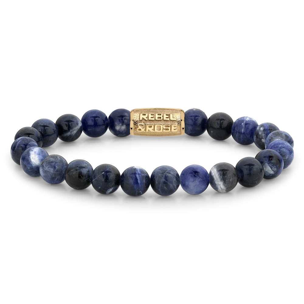 Armband van het merk Rebel & Rose. De armband heeft een hoogwaardige elastische stretch koord, met 8mm van Sodaliet.