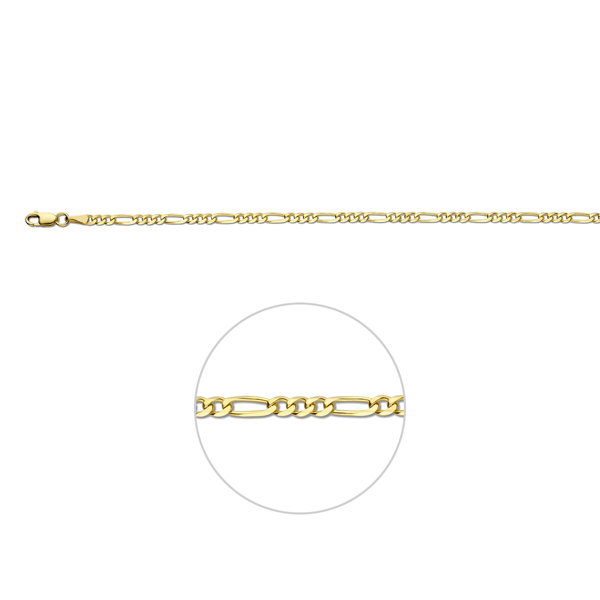 Dit prachtige gouden Figaro collier van 42 cm en 2,7 mm breed (modelnummer 4003998), is gemaakt van 14-karaats goud met een gewicht van 5,1 gram. Dit glanzende, geelgouden sieraad is perfect als elegante ketting. Combineer het met een casual of formele outfit voor een stijlvolle, tijdloze look. Perfect voor elke gelegenheid.