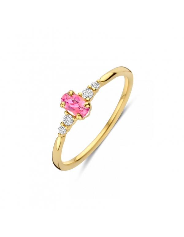 Gouden dames ring met diamant en  roze toermalijn