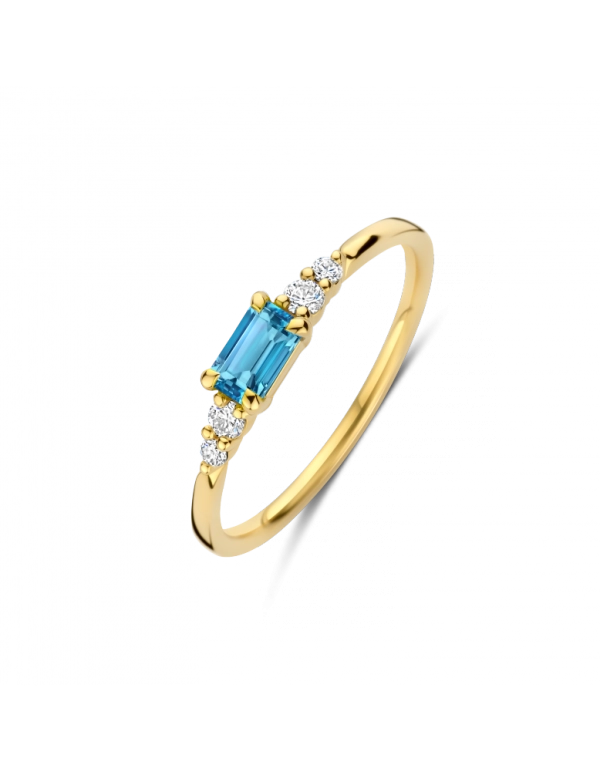 Gouden dames ring met diamant en london blue topaas 