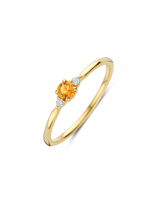 Gouden dames ring met diamant en citrien
