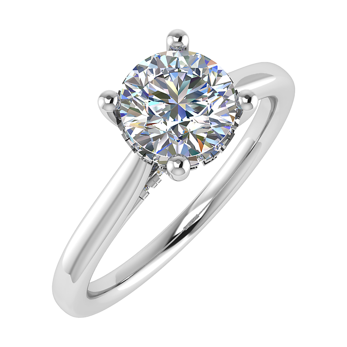 14 karaat witgouden lab grown diamanten verlovingsring. Lab diamant is 0,51 caraat, D kleur, VVS2 helderheid en wordt geleverd met een IGI diamanten certificaat. Ring is massief witgoud met een hidden halo zetting. 