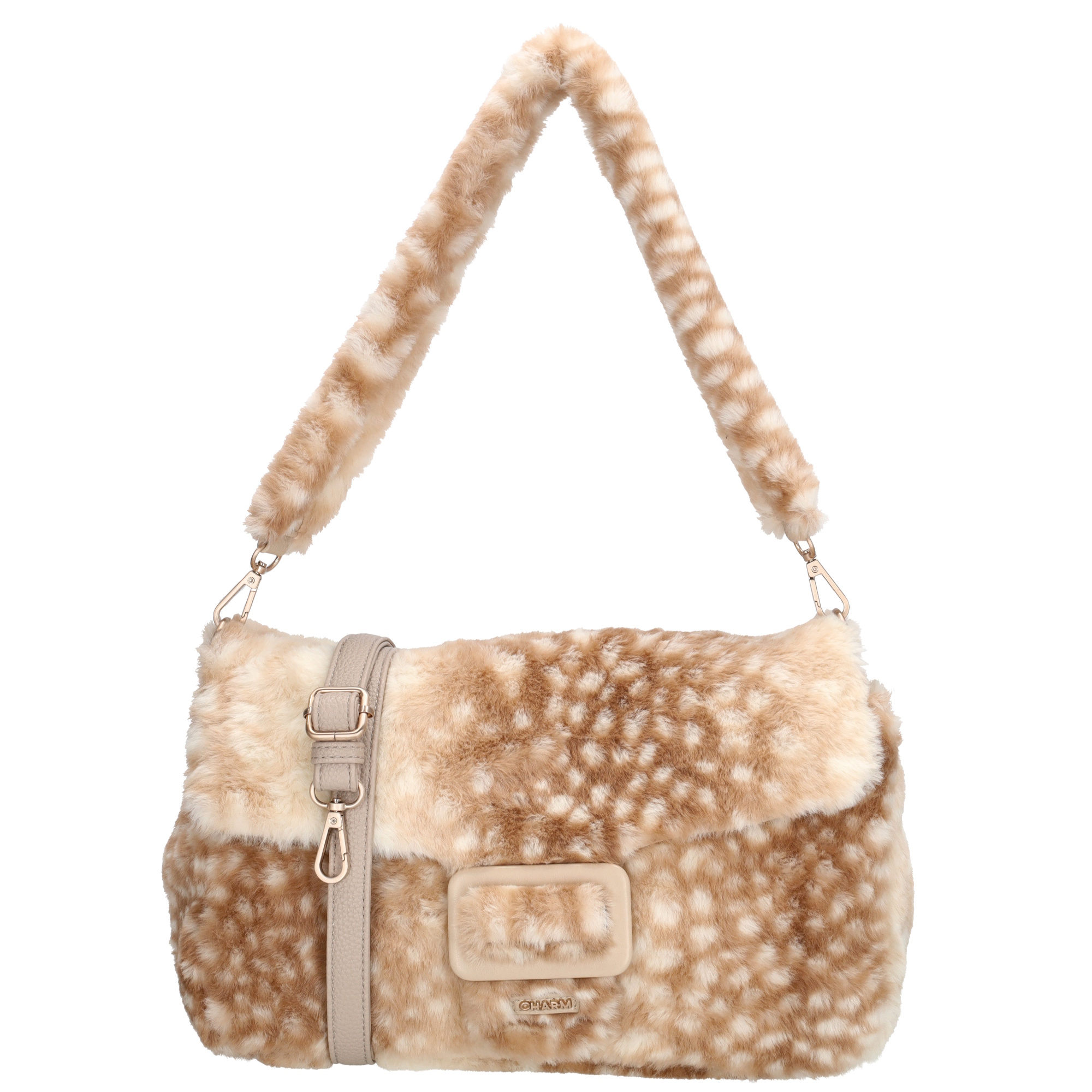 De Charm London Alaska schoudertas is een trendy tas van zacht bontmateriaal met een stijlvolle overslag. Binnenin is de tas voorzien van een praktisch tussenvak, twee insteekvakken en een klein ritsvakje – perfect om je essentials overzichtelijk op te bergen. De tas komt met twee schouderbanden: een korte bontband voor een elegante look en een lange, verstelbare schouderband van kunstleer voor extra draagcomfort en veelzijdigheid.

Kenmerken:
• Gemaakt van zacht bontmateriaal
• Overslagsluiting
• Binnenin: tussenvak, twee insteekvakken en een ritsvakje
• Inclusief twee schouderbanden:
 – Korte schouderband van bont
 – Lange, verstelbare schouderband van kunstleer