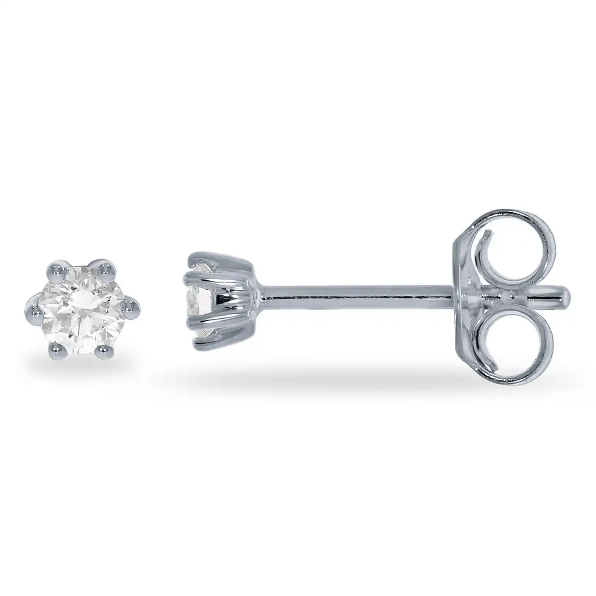 De Solitair Oorknoppen 6-Poots 0.10 ct zijn elegante studoorbellen van een onbekend merk. Ze hebben een stenenverstelling met zes poten en een diamant van 0.10 karaat. Deze tijdloze oorknoppen zijn perfect voor dagelijks gebruik of speciale gelegenheden. Draag ze met opgestoken haar of een eenvoudige outfit om de schittering van de diamant te benadrukken.