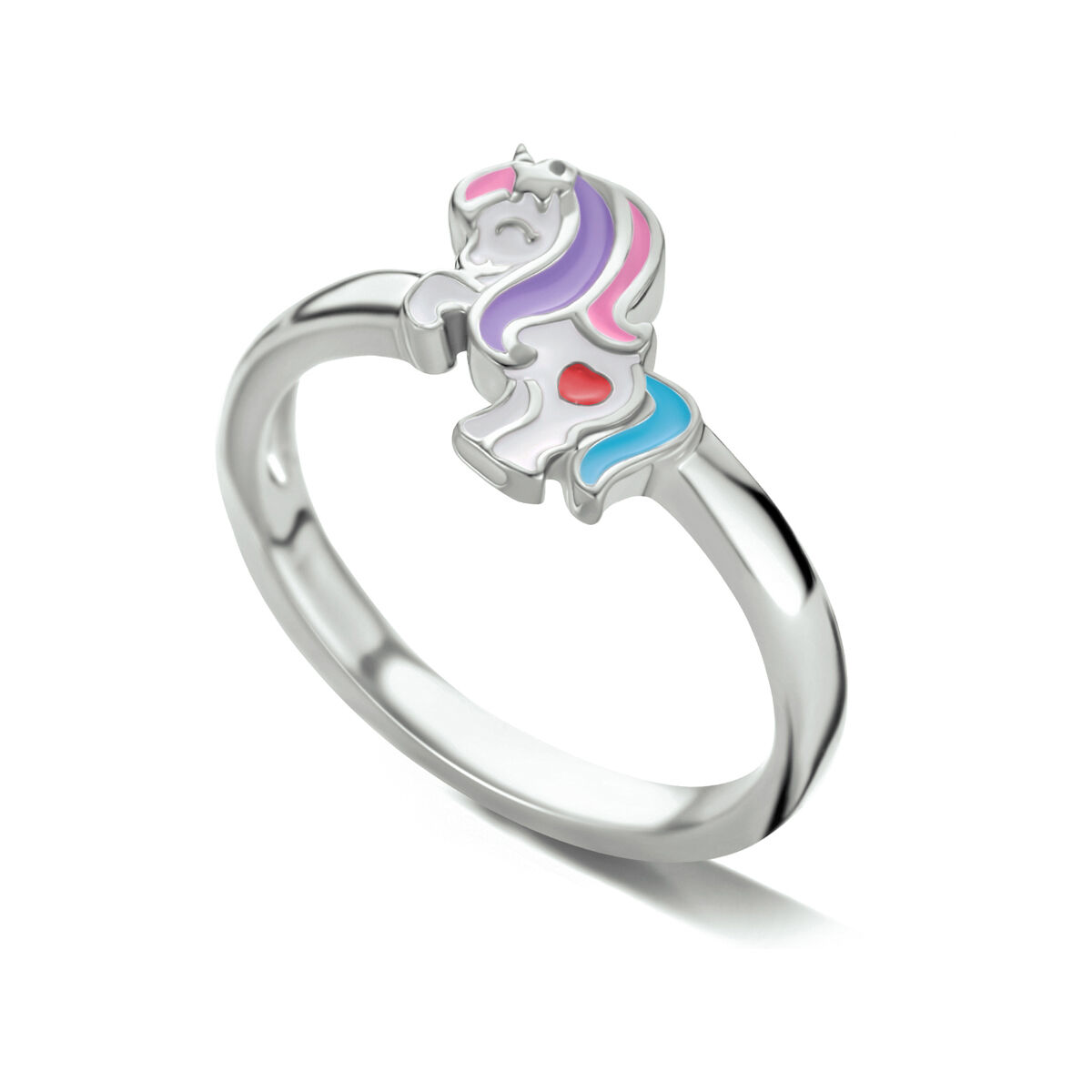Gerhodineerd 925 zilveren ring uitgevoerd met een eenhoorn. De ring heeft een breedte van 8mm.