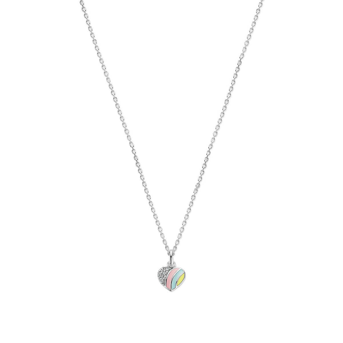 Gerhodineerd 925 zilveren collier uitgevoerd met een hartje en zirkonia. Het collier heeft draaglengtes van 36+4cm. De schakelbreedte is 1.4mm.