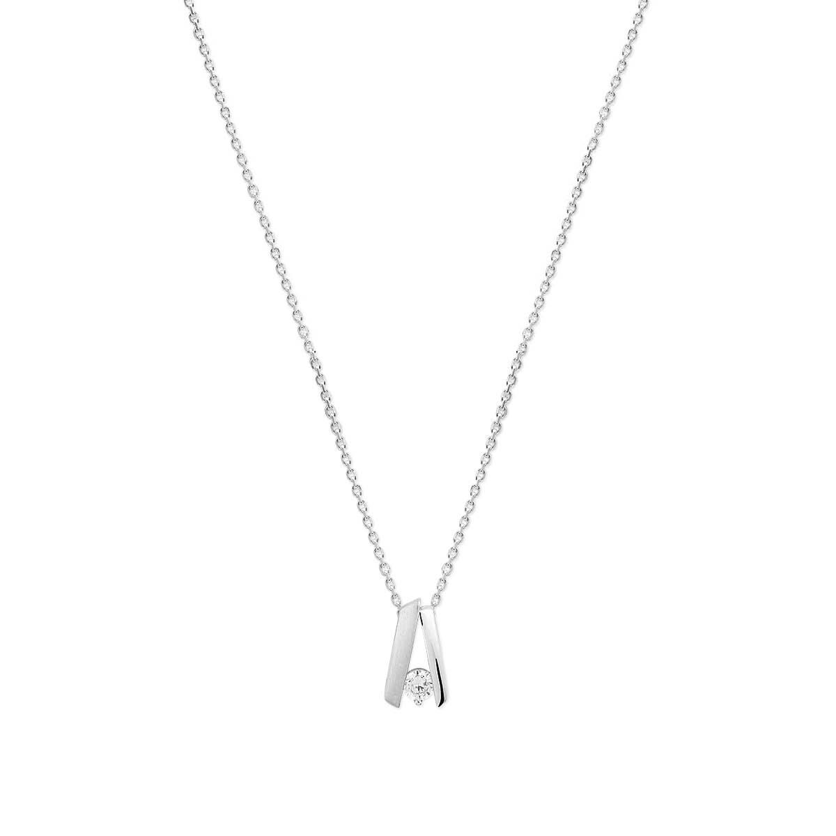 Gerhodineerd 925 zilveren collier uitgevoerd met zirkonia. Het collier heeft draaglengtes van 41+4cm. De schakelbreedte is 1.1mm.