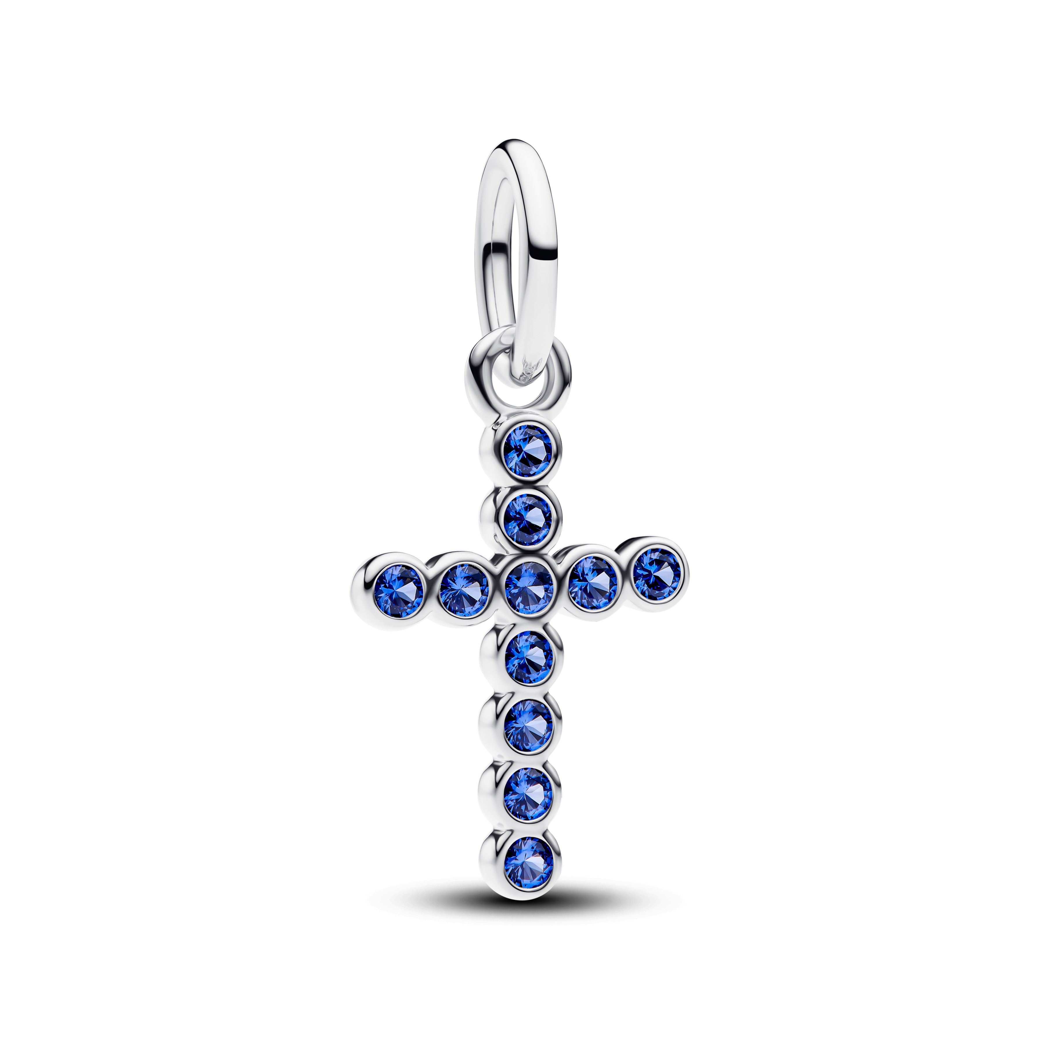 zilver kruisje met blauwe kristallen