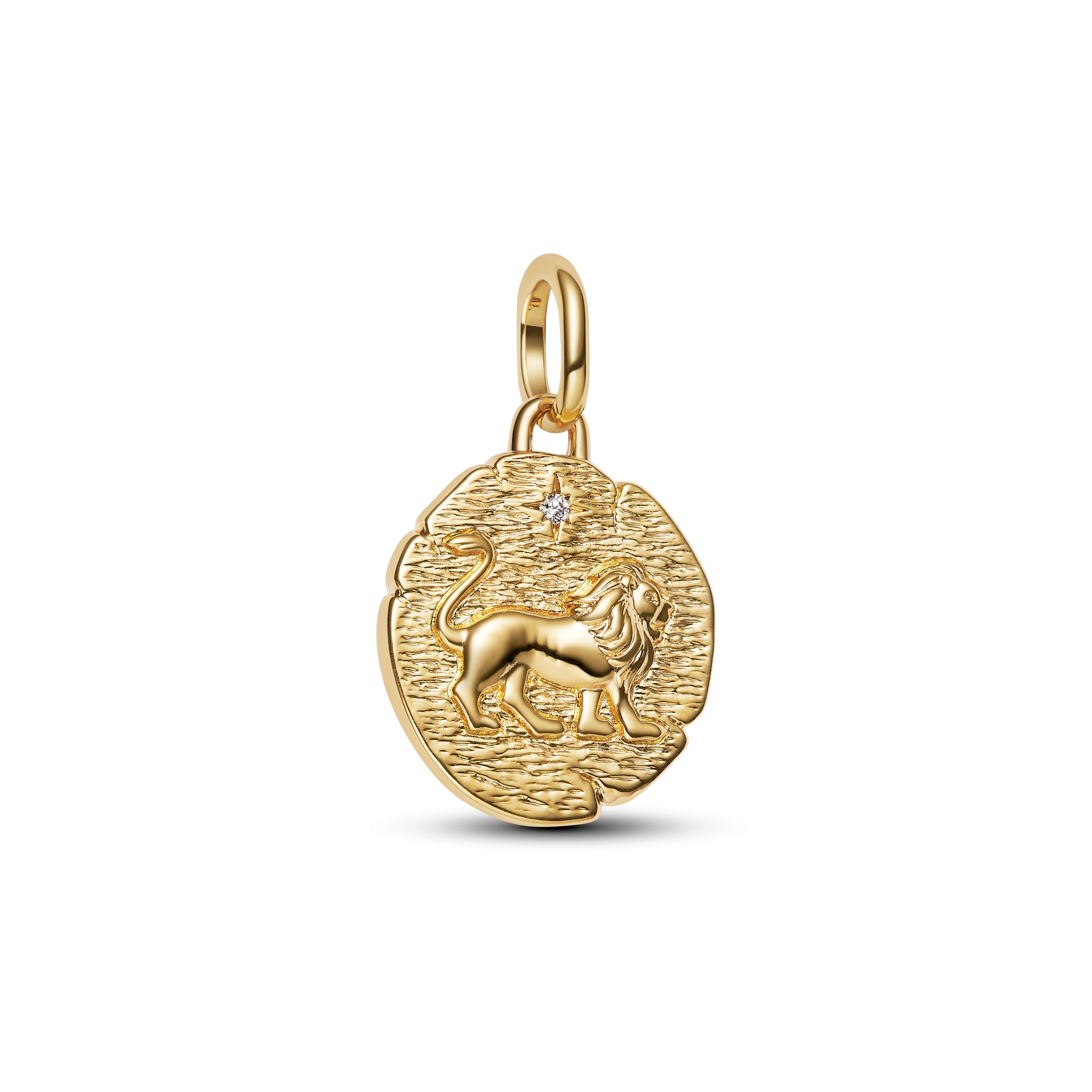 763974C01 Lion 14k gold-plated medallion with clear cubic zirconia