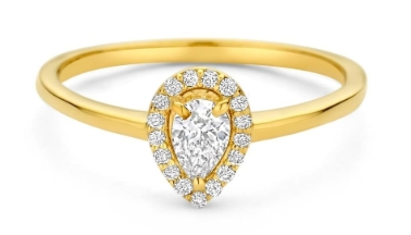14 karaat geelgouden ring met 0,32 VSI, E, labgrown diamant, maat 54