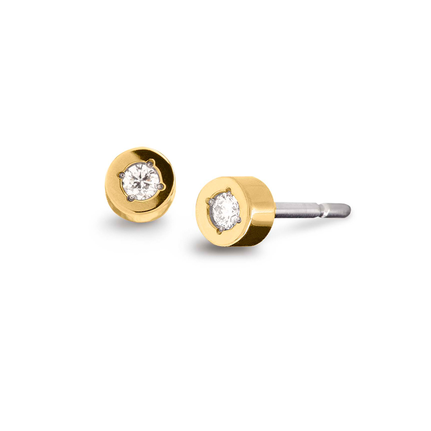 Die Boccia Titanohrstecker bestechen durch ihr elegantes Design aus Titan mit goldfarbener Optik und Diamantenbesatz. Sie sind 4,0 mm breit und 2,0 mm tief bei einem Gewicht von nur 0,5 g. Perfekt f&uuml;r einen stilvollen Abend oder den t&auml;glichen eleganten Look. Tragen Sie sie zu Hochsteckfrisuren, um die Creolen zur Geltung zu bringen.