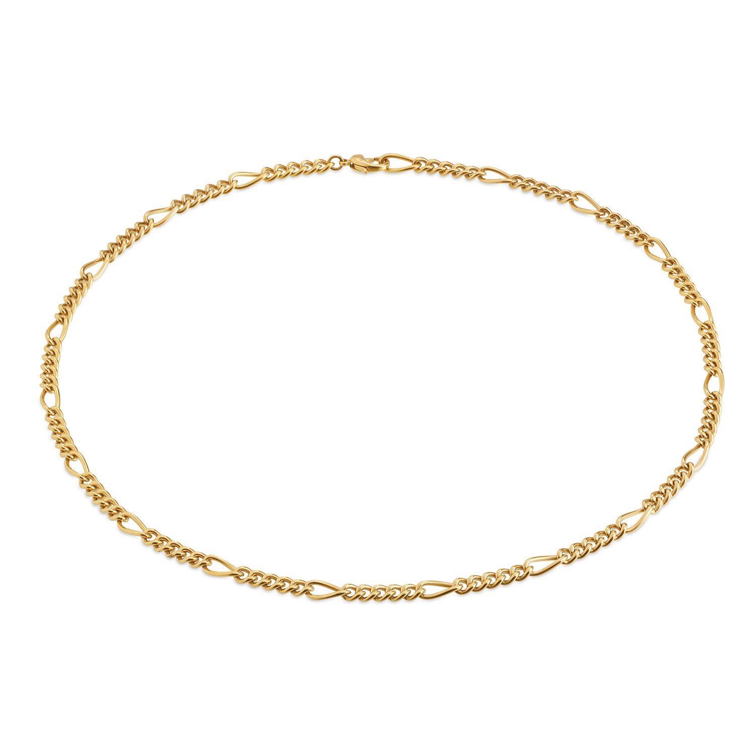 Entdecken Sie unser Collier. Dieses elegante Schmuckstück aus goldfarbenem Titan beeindruckt durch seine 50 cm Länge und 5 mm Breite. Mit einem Gewicht von 8 g und einer Tiefe von 3 mm ist es ideal für stilvolle Anlässe. Die Figaro-Kette verleiht ihr eine besondere Note. Tragen Sie es am besten zu eleganter oder Business Kleidung für einen beeindruckenden Auftritt. Neuer Zustand.