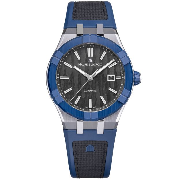De Maurice Lacroix Aikonic Automatic Date 43mm (modelnummer AC6008-SSL40-330-4) combineert stijl met functionaliteit. Met een blauwe keramische kast, zwart analoge wijzerplaat en automatische Zwitserse uurwerk, is hij ideaal voor elke gelegenheid. Waterbestendig tot 10 ATM. Draag hem dagelijks voor een chique uitstraling. Nieuwe staat. Comfortabele plastic siliconen band. Ontworpen voor de stijlvolle pols.