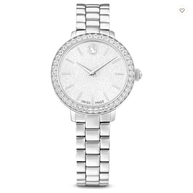 Ge&iuml;nspireerd door de Matrix-sieraden van Swarovski brengt dit horloge van 30 mm hetzelfde gevoel van eigentijdse en expressieve stijl tot leven. Het edelstalen ontwerp heeft een pav&eacute; lunettezetting met 42 kristallen, terwijl de beeldschone ronde wijzerplaat een glittereffect heeft en is voorzien van slanke uurmarkeringen en wijzers, evenals een zwanenlogo op 12 uur. Naast een extra kristal set in de kroon valt dit horloge op door de driedelige armband, die elegant om de pols schuift. Het Swiss Made-horloge is waterbestendig tot 50 m en is de perfecte metgezel voor elke gelegenheid.