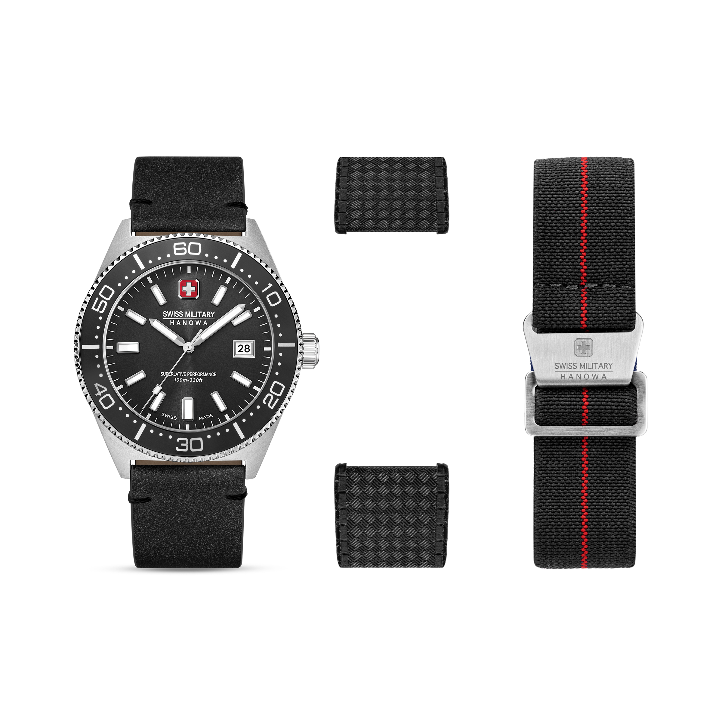 Dit is een horloge van het merk Swiss Military Hanowa gemaakt voor heren.
De specificaties zijn als volgt:
Kastmaat: 43 MM
Waterdichtheid: 10 ATM / 100 Meter / 330 Feet
Dit horloge heeft de volgende functies/eigenschappen:
Datumaanduiding