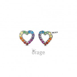 Deze zilveren oorbellen uit de Orage Kids collectie hebben een hartvorm met zirconia in regenboogkleuren. Mooi in combinatie met bijpassende ketting.