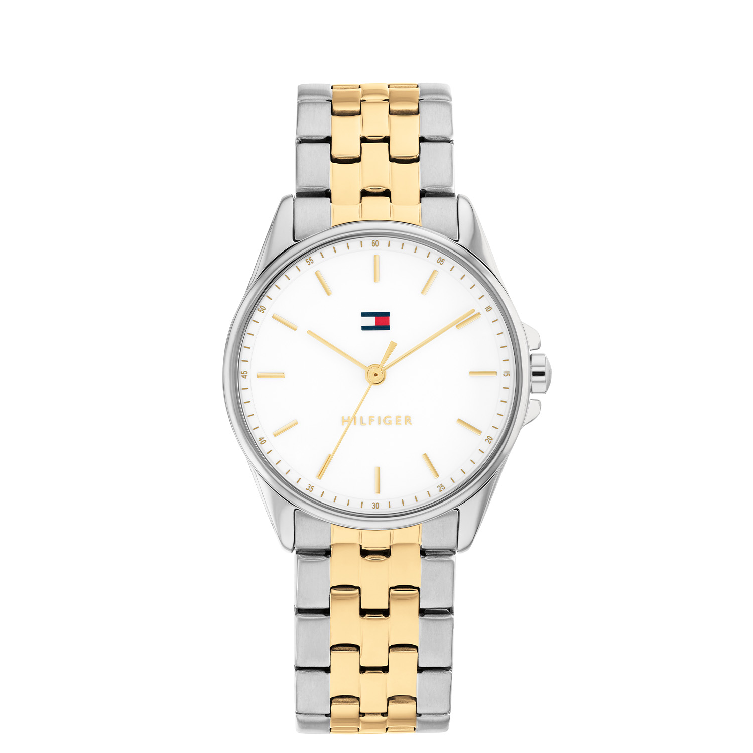 Tommy Hilfiger TH1782855 Horloge Dames Staal Bicolor 30mm
Dit specifieke horloge van Tommy Hilfiger uit de Jade serie met artikelnr: TH1782855 is een casual dameshorloge die niet in je collectie mag ontbreken. Het stalen dameshorloge heeft een ronde kast met een goudkleurige bezel en een witte sunray wijzerplaat met fijne wijzers en uurstrepen in goudkleur. Aan de kast zit een bicolor schakelband met een vouwsluiting. Het horloge heeft een mineraalglas, een afmeting van 30mm en is 3ATM.  

Het merk:
Sinds de lancering van het merk in 1985 is Tommy Hilfiger wereldwijd bekend geworden als pionier van de klassieke Amerikaanse coole stijl. Ge&iuml;nspireerd door de iconische popcultuur en het Amerikaanse erfgoed. De dames en herencollectie van dit seizoen bestaan uit minimalistische silhouetten en rustieke lederen details. De herenhorlogecollectie biedt iconische uurwerken met roestvrijstalen, lederen en siliconen banden.

Specificaties:
- Mineraalglas
- Ronde kast 30mm
- Stalen kast
- Witte wijzerplaat
- Bicolor schakelband 
- 3ATM