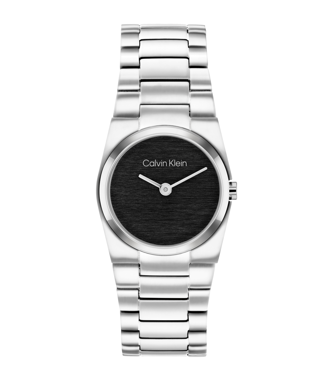 Het Calvin Klein Dames Horloge model 25100121 heeft een elegante zilverkleurige roestvrijstalen band en een ronde kast met een zwarte wijzerplaat. Zonder datum- of lichtfunctie, met mineraalglas en een kwartshorloge. Nikkelvrij en spatwaterdicht tot niveau 3. Perfect voor een verfijnde, dagelijkse look die comfort en stijl combineert.
