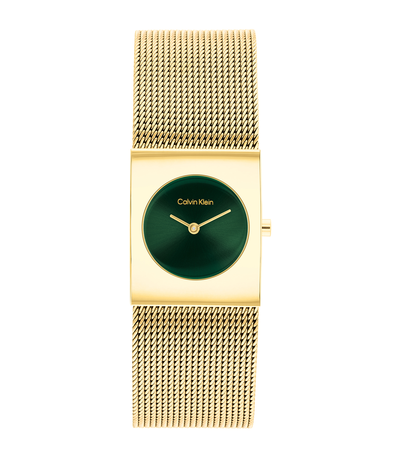 Het Calvin Klein Goudkleurig Dames Horloge (modelnummer 25100136) is een elegant polshorloge met analoge aanduiding. Een goudkleurige kast en band van milanese mesh. De groene wijzerplaat en rechthoekige kast geven een stijlvolle uitstraling. Perfect te dragen bij formele en casual gelegenheden. 