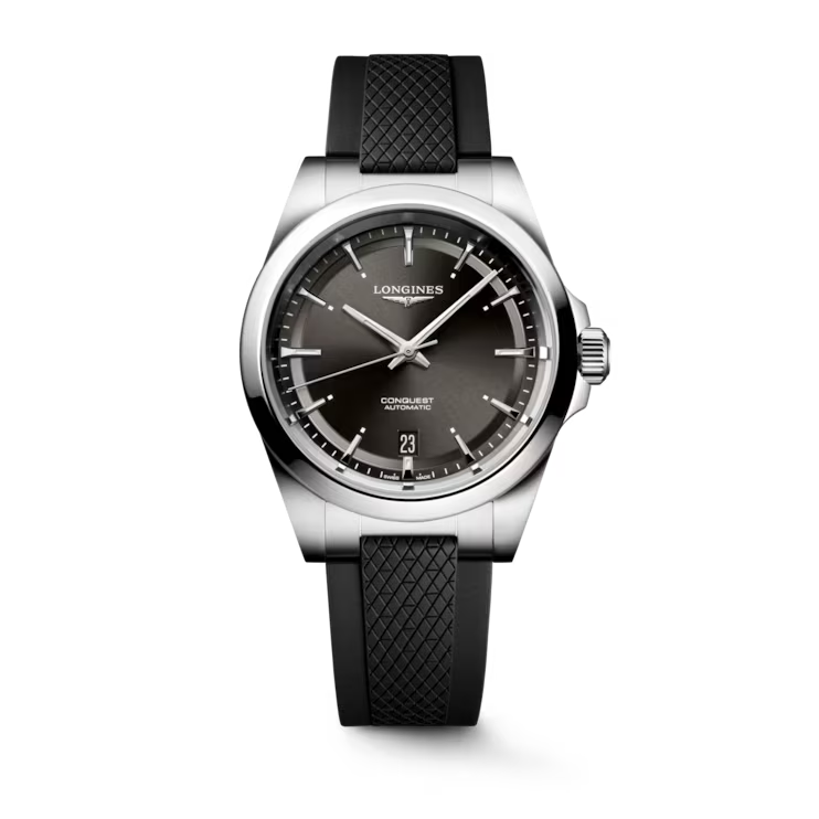 De Longines Conquest L37204529 is een stijlvolle polshorloge met een roestvrijstalen kast en een zwarte leren band. Het horloge heeft een analoge wijzerplaat met streepjesindex, saffierglas en automatische Zwitserse beweging. Het is waterdicht tot 10 ATM en heeft een datumaanduiding. Perfect voor zowel formele als casual gelegenheden. Draag het met vertrouwen en elegantie.