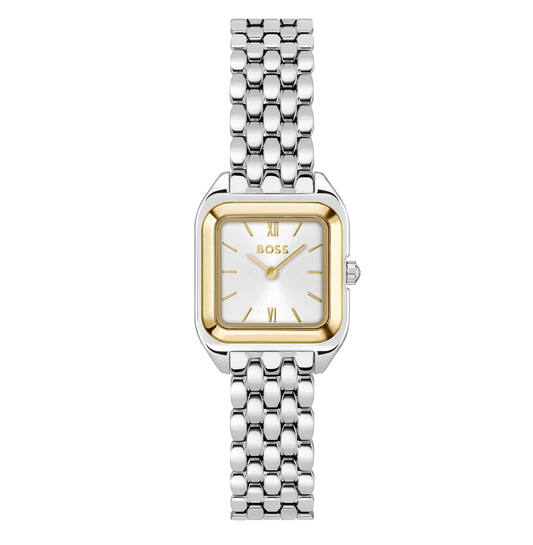 Dit Boss horloge behoort tot de Mae petite collectie.
Referentienummer: HB1502821

Dit Boss horloge heeft een elegante uitstraling. De vierkante 22mm kast is versierd met een goudkleurige bezel en een slanke schakelband. Het horloge is getest op een waterdichtheid van 3 atm en is afgewerkt met mineraalglas.