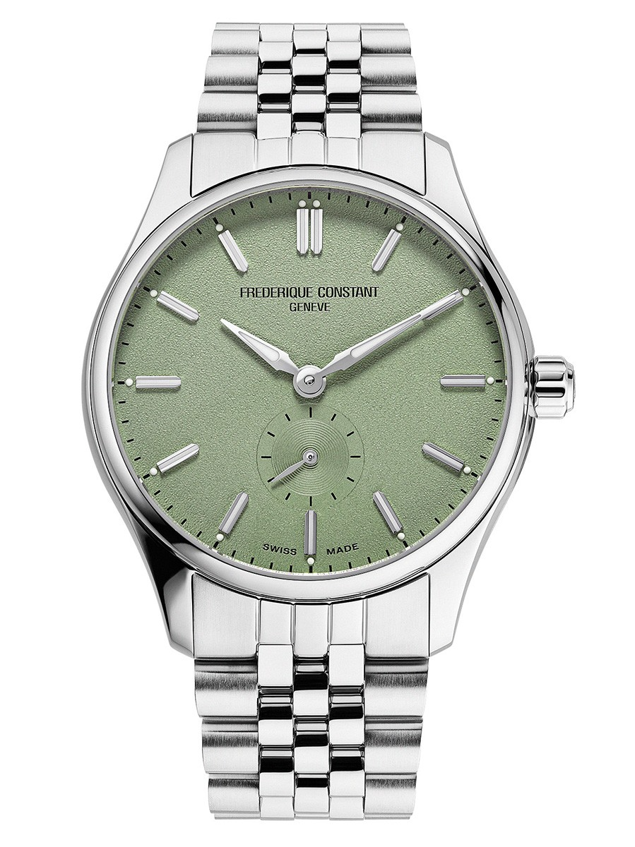 De FC-530GR3B6B is een stijlvolle zilverkleurige polshorloge met een roestvrijstalen kast en band. Het horloge heeft een groene analoge wijzerplaat met strepen, saffierglas en automatische Zwitserse beweging. Het is nikkelvrij, waterbestendig tot niveau 5 en heeft geen datum- of lichtfunctie. Perfect om dagelijks te dragen bij zowel formele als casual outfits.