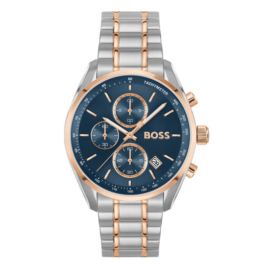 Dit Boss horloge behoort tot de Grand Prix collectie.
Referentienummer: HB1514260

Dit Boss horloge heeft een stalen 40mm kast en band met rosegoudkleurige pvd-coating. De combinatie met de blauwe chronograaf wijzerplaat zorgt voor een stoere sportieve look. Het horloge is waterdicht tot 5 atm en heeft een mineraalglas.Het past perfect bij een pak voor zakelijke bijeenkomsten of bij een casual outfit voor een avondje uit.