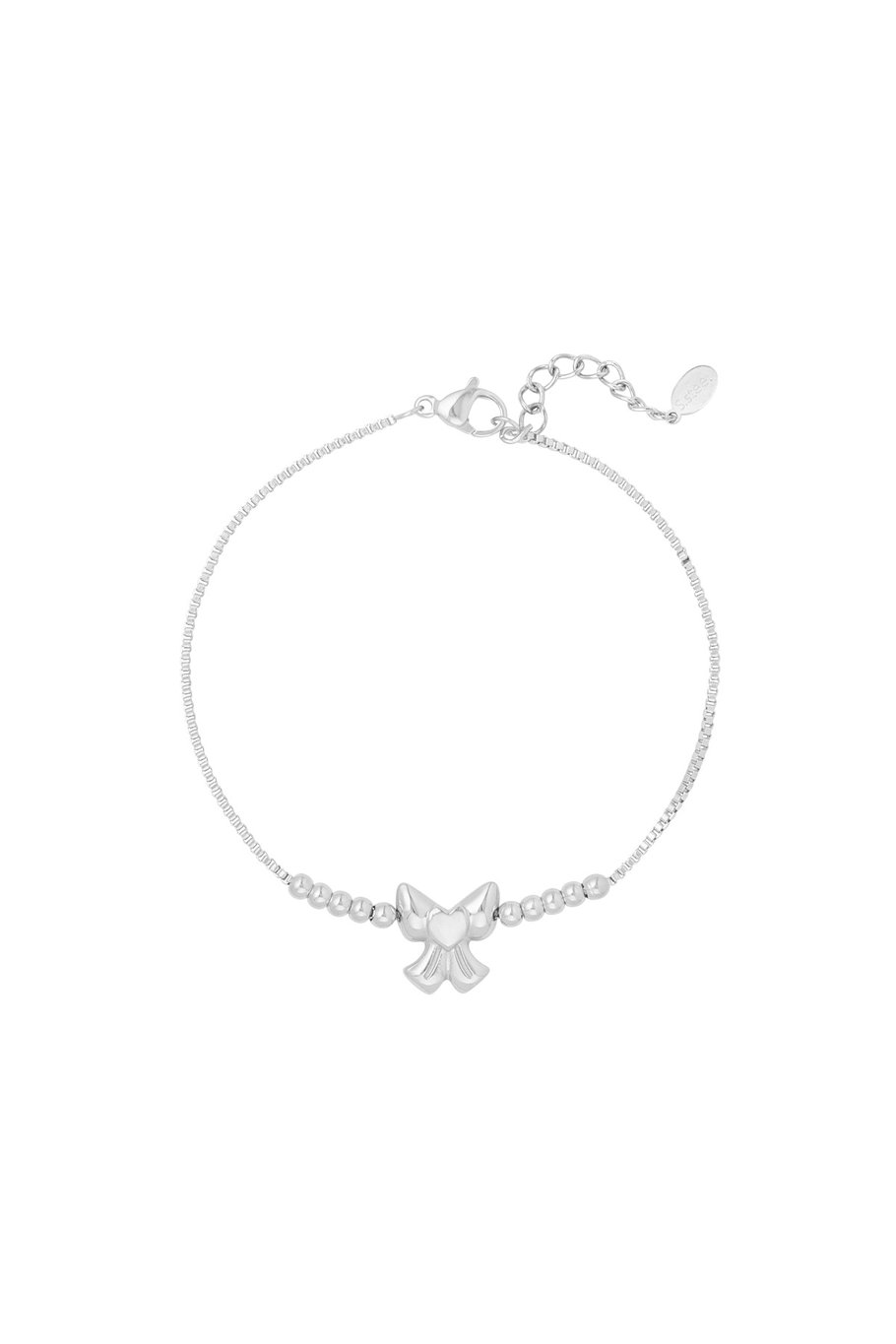  cute bow with beads bracelet silver color