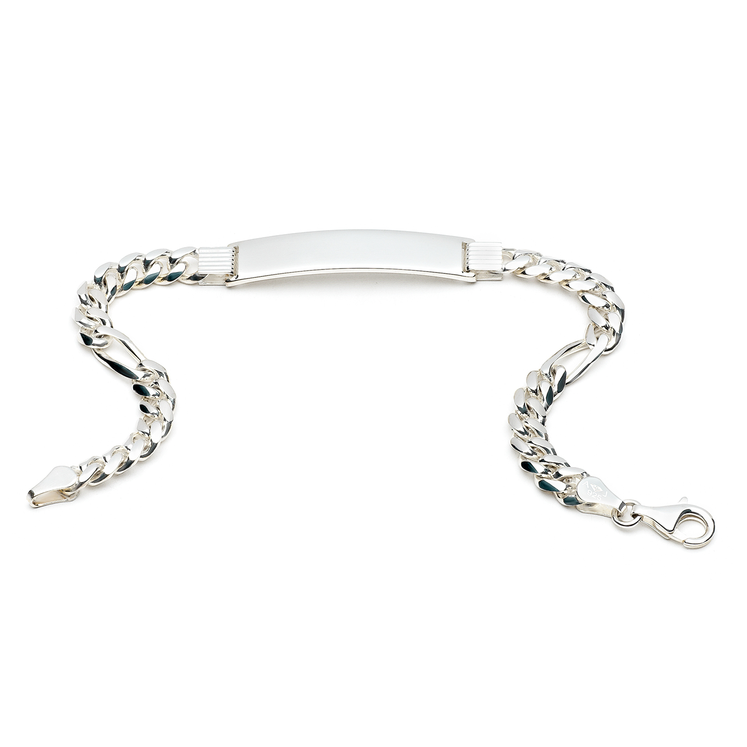 Huiscollectie -Zilveren naamplaat armband met 6mm firgaro schakel, 21cm - ID-FA-6-22