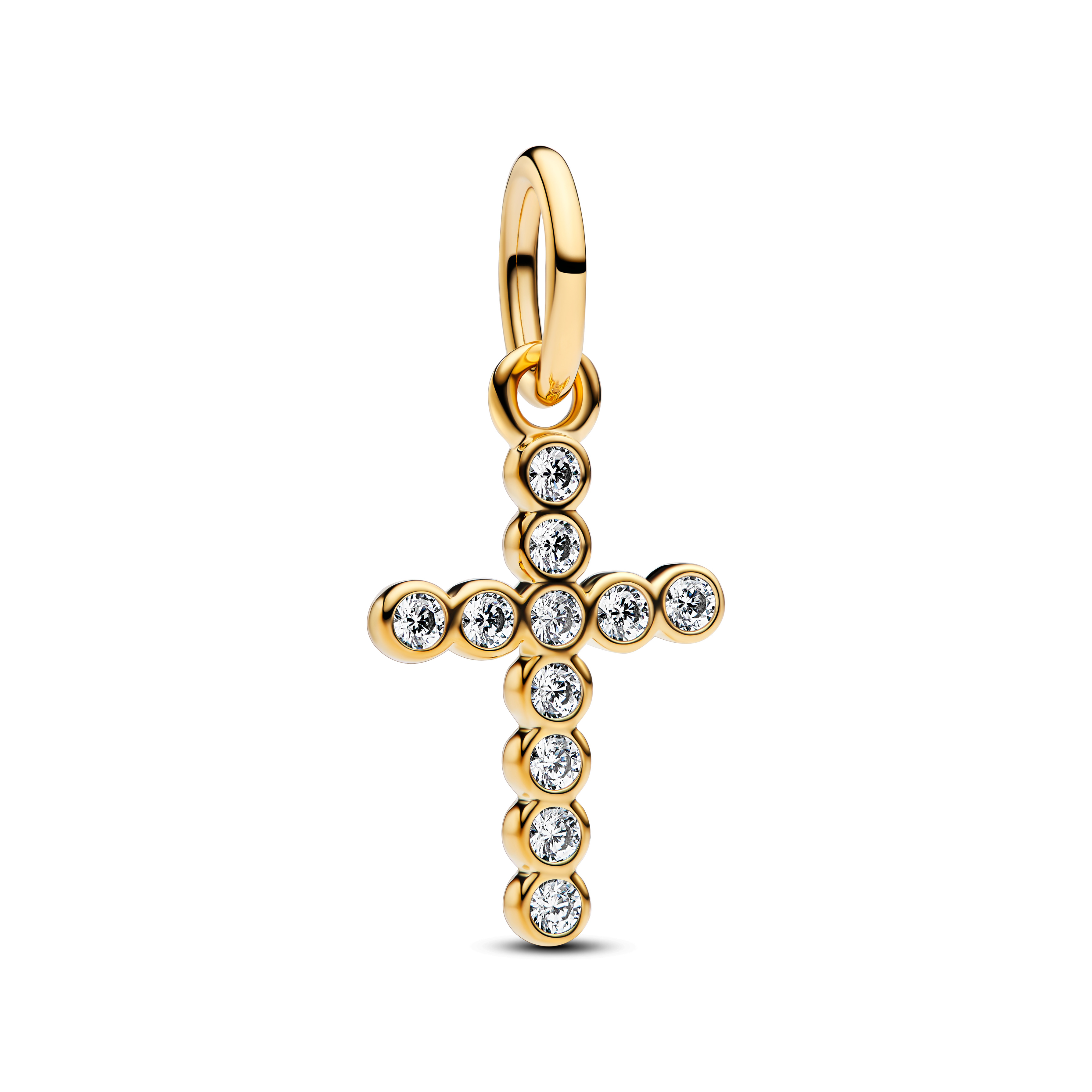 764063C01 Cross 14k gold-plated dangle with clear cubic zirconia