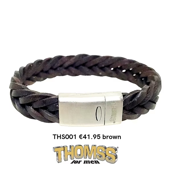 Thomss echt lederen armband met edelstalen sluiting.