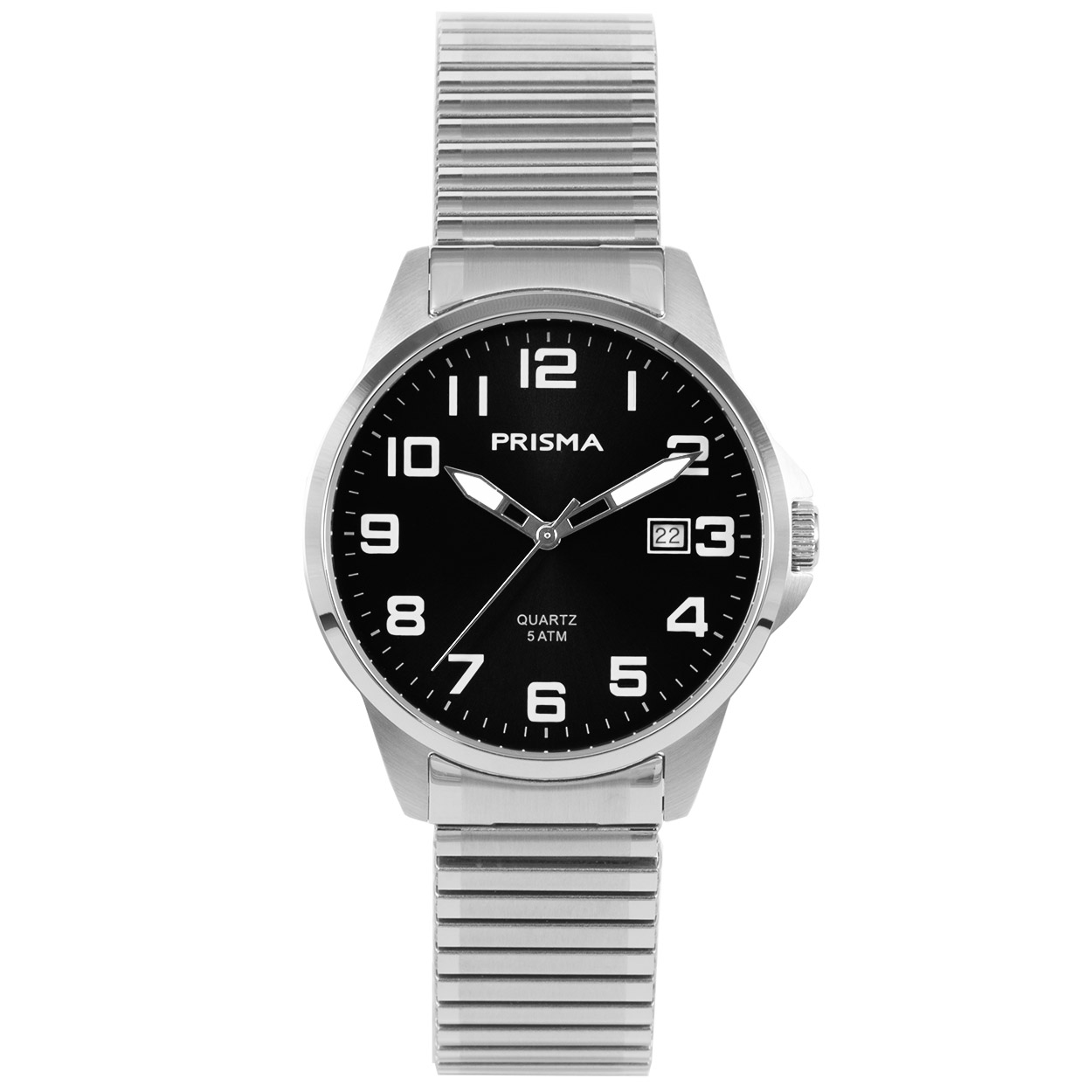 Prisma horloge P.1482 heren edelstaal 5 ATM 

Algemeen
Geslacht: heren
Model: P.1482

Voordelen
- rekband sluit naadloos aan op de huid
- band edelstaal zilver
- wijzerplaat zwart met witte cijfers (arabisch)
- wijzers lichten op in donker- datum
- duidelijke tijdsweergave
- spat waterdicht: handenwassen, regen
- quartz
- maat kast 38mm (breedte) 9,5mm (dikte)




