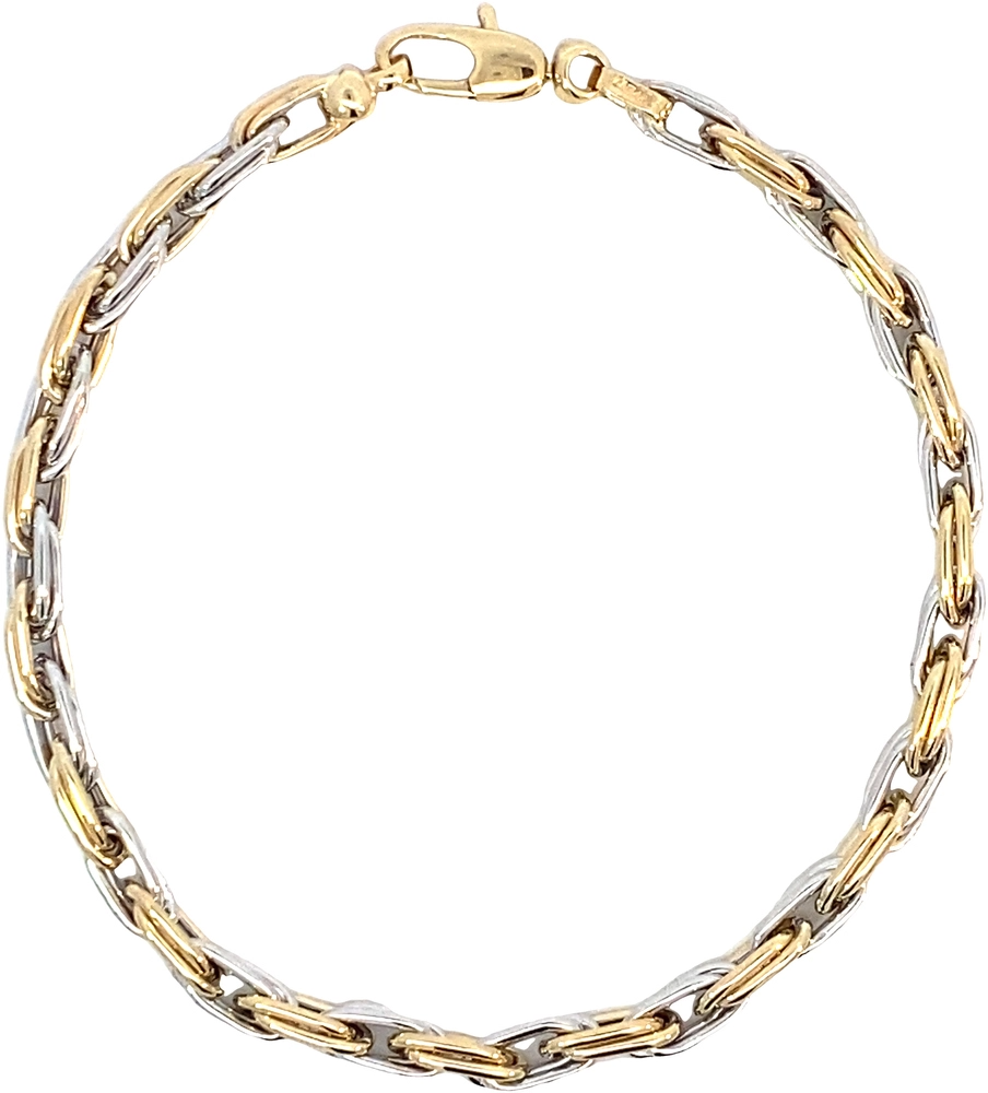 De Bicolor schakel armband goud 19cm | 1015-A BIC is een elegante combinatie van goud en zilver, perfect voor elke gelegenheid. De armband heeft een lengte van 19 cm en is gemaakt van goud. Draag deze prachtige armband als een op zichzelf staand item of combineer het met andere sieraden voor een stijlvolle look.