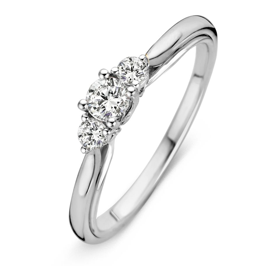 14 karaats witgouden ring met diamanten, 0.31 crt. Maat 56