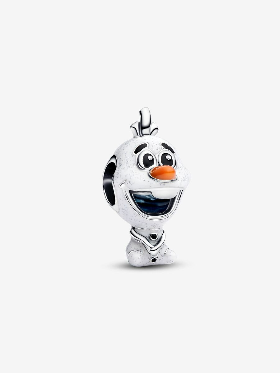 793978C01 Disney Olaf sterling silver charm with orange, black and glittery white enamel
