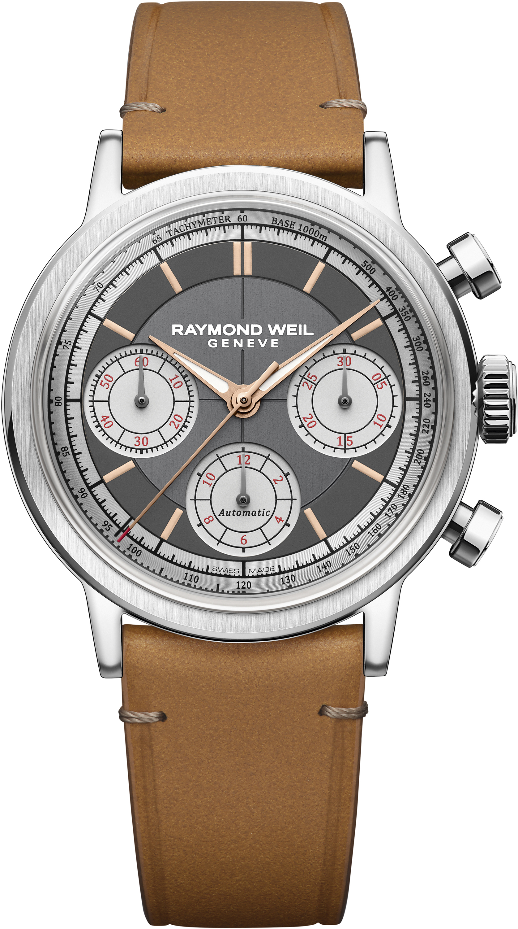 Dit is een horloge van het merk Raymond Weil gemaakt voor heren.
De specificaties zijn als volgt:
Kastmaat: 39,5 mm
Kastdikte: 12,9
Waterdichtheid: 5 ATM / 50 Meter / 165 Feet
Dit horloge heeft de volgende functies/eigenschappen:
Chronograaf
Tachymeter