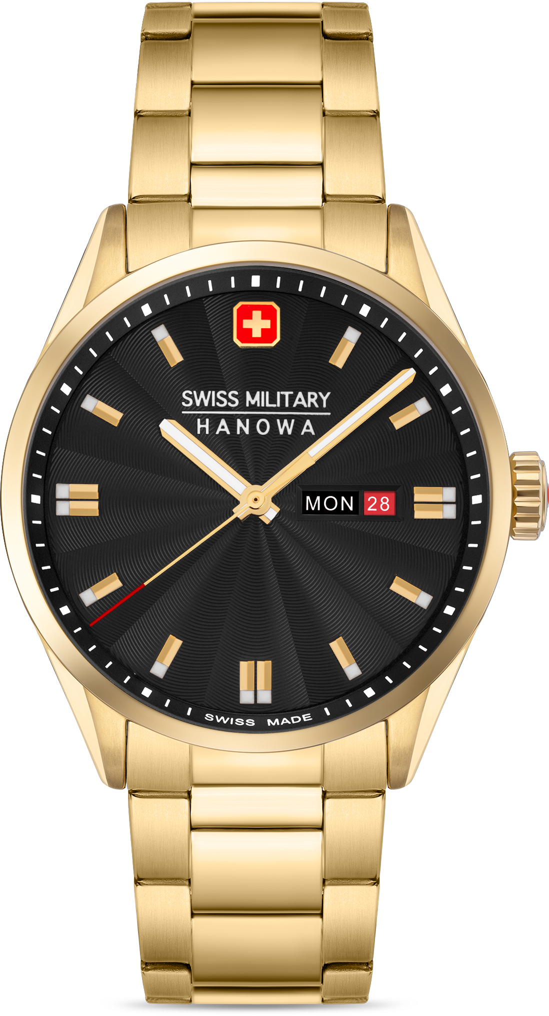 Dit is een horloge van het merk Swiss Military Hanowa gemaakt voor heren.
De specificaties zijn als volgt:
Kastmaat: 43 mm
Waterdichtheid: 10 ATM / 100 Meter / 330 Feet
Dit horloge heeft de volgende functies/eigenschappen:
Datumaanduiding
