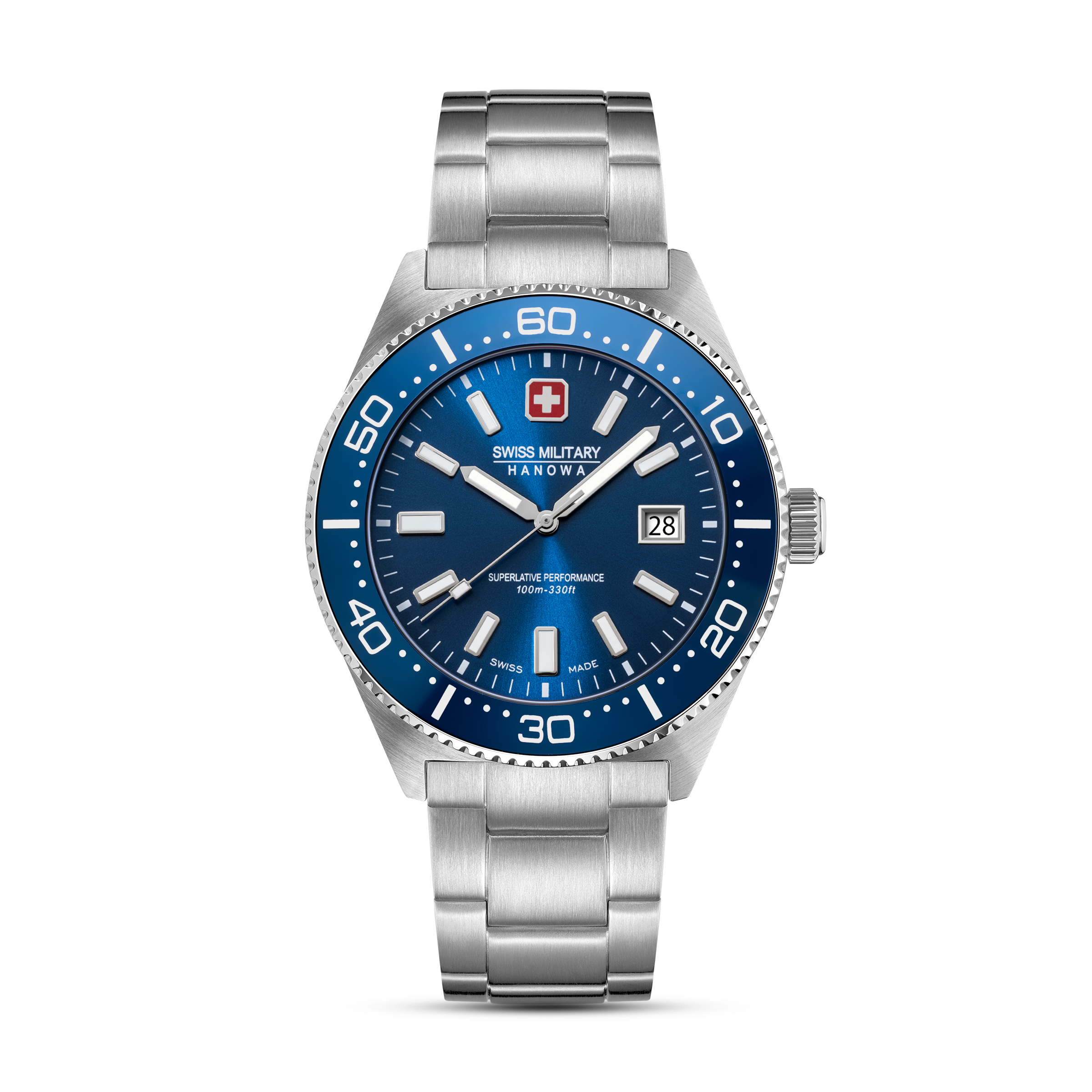 Dit is een horloge van het merk Swiss Military Hanowa gemaakt voor heren.
De specificaties zijn als volgt:
Kastmaat: 43 mm
Waterdichtheid: 10 ATM / 100 Meter / 330 Feet
Dit horloge heeft de volgende functies/eigenschappen:
Datumaanduiding