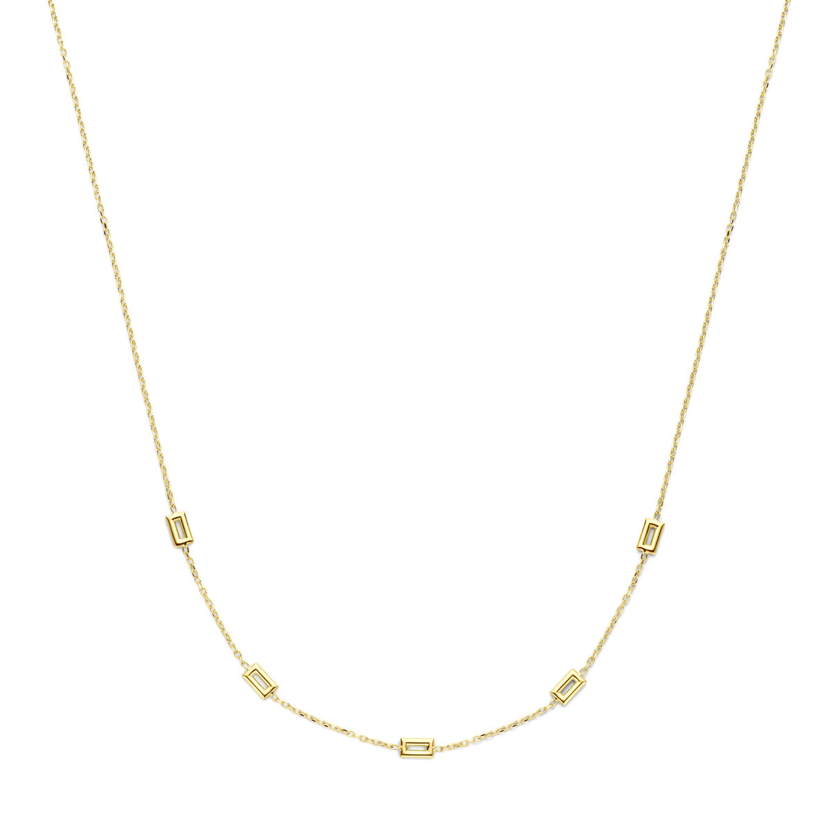 14k Geelgouden collier met een draaglengte van 43cm en een schakelbreedte van 1.4mm. Uitgevoerd met karabijnsluiting.