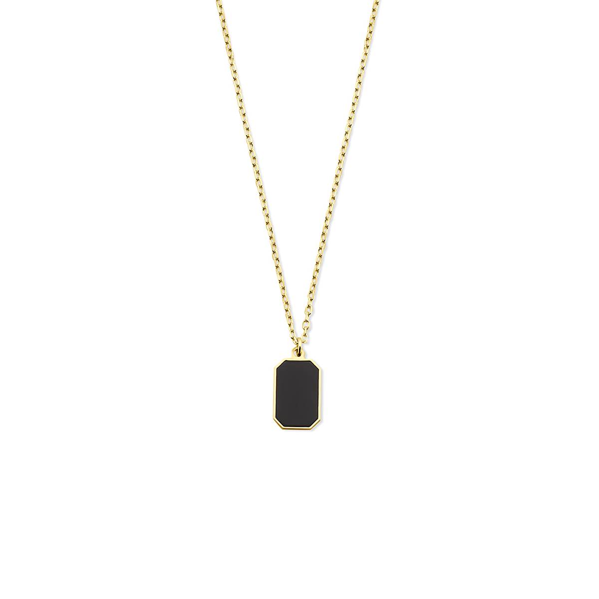14k Geelgouden collier uitgevoerd met onyx. Het collier heeft draaglengtes van 41-42-44cm.